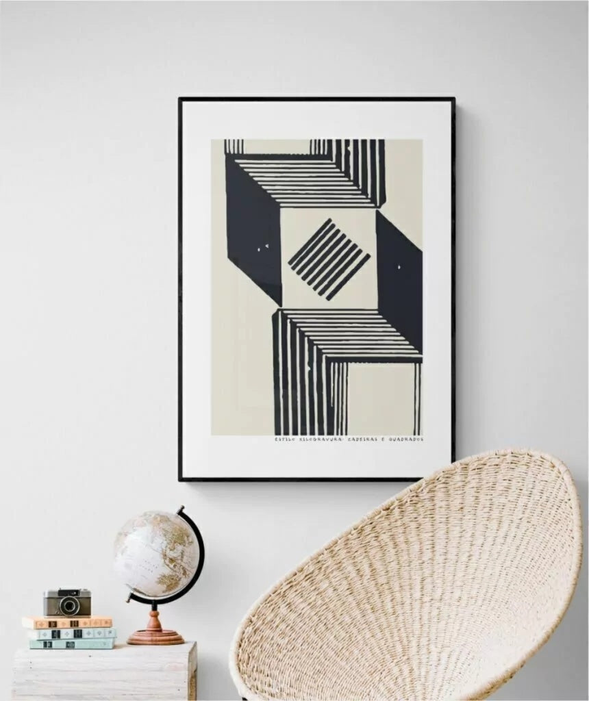 Quadro Decorativo Estilo xilogravura Bêge