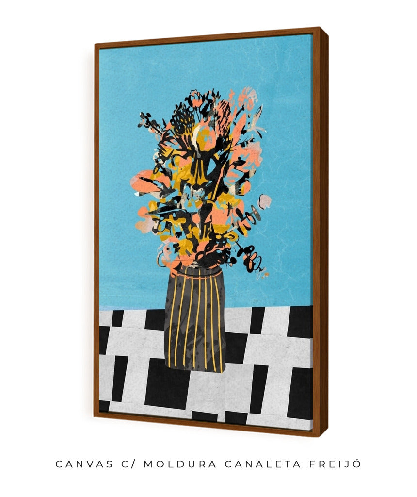 Quadro Decorativo Jarro Listrado e Flores