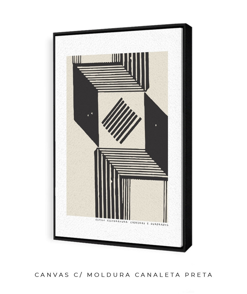 Quadro Decorativo Estilo xilogravura Bêge