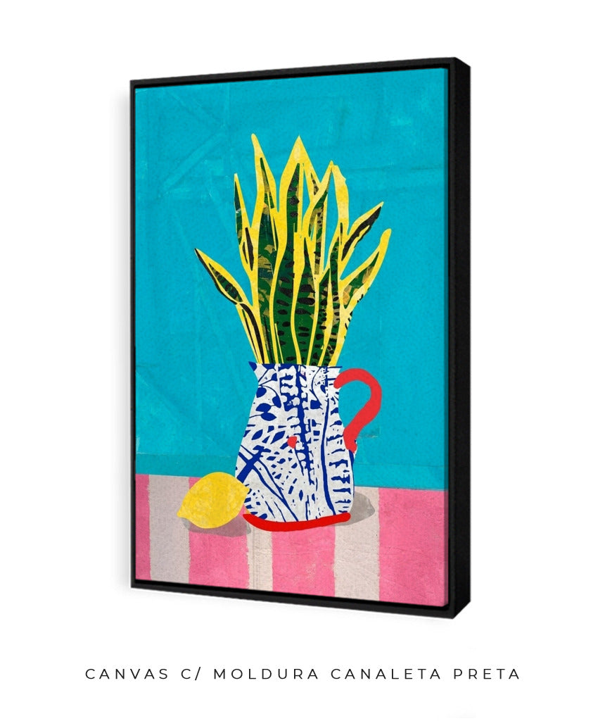 Quadro Decorativo Jarro de Planta e Limão