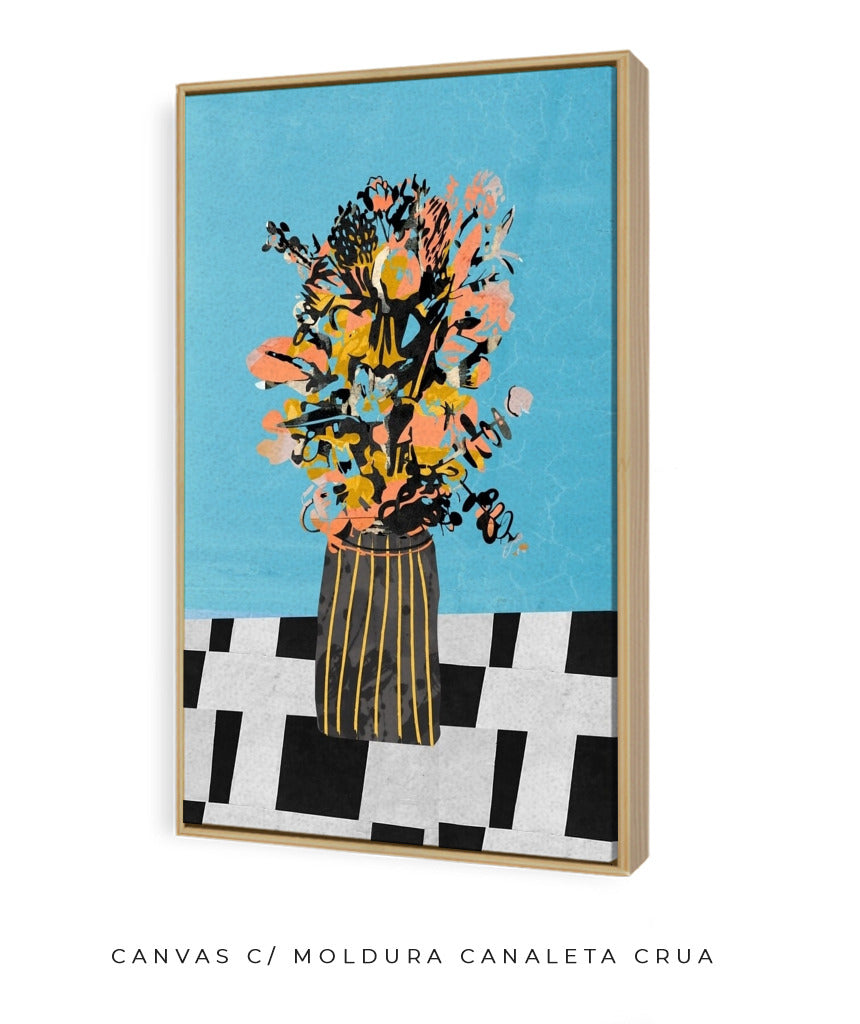 Quadro Decorativo Jarro Listrado e Flores