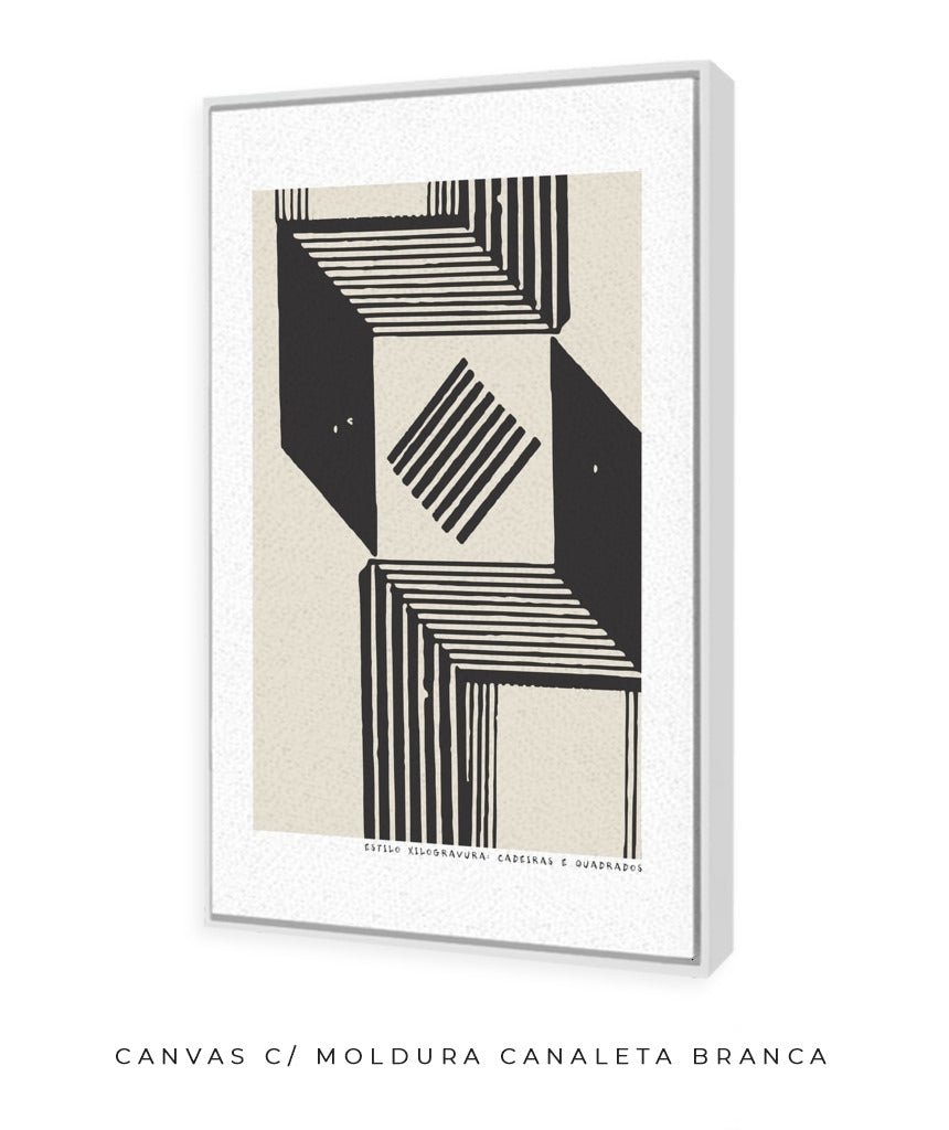 Quadro Decorativo Estilo xilogravura Bêge