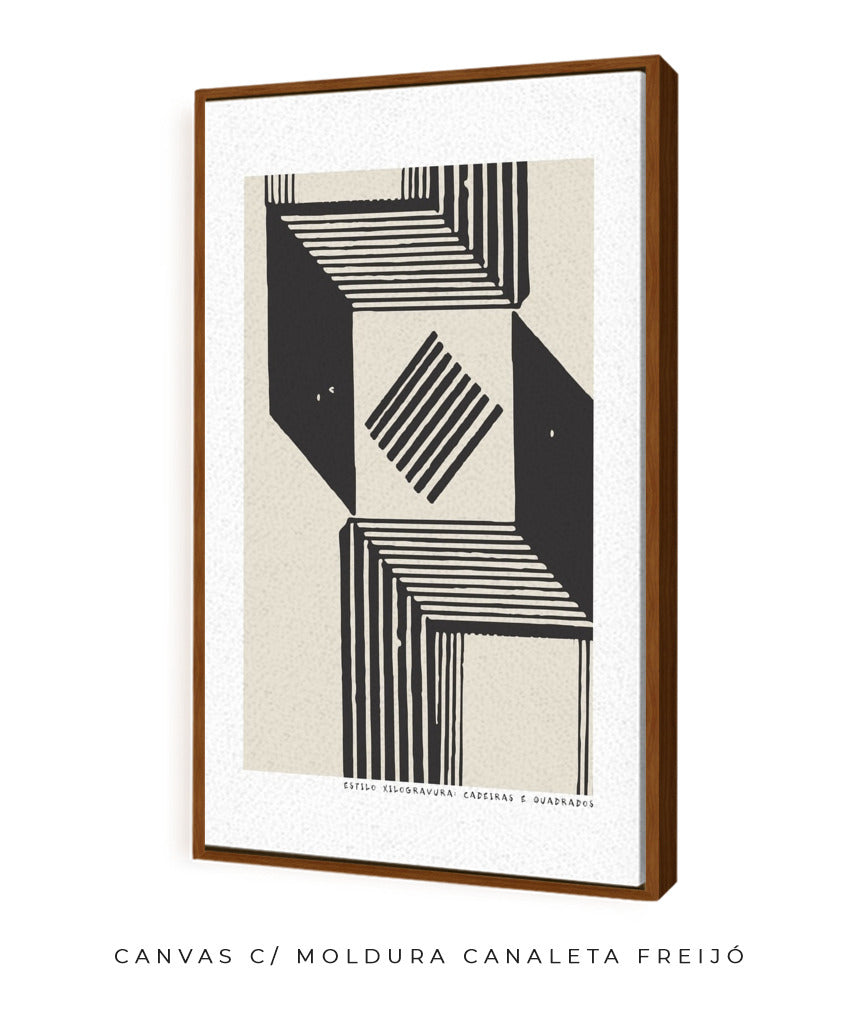 Quadro Decorativo Estilo xilogravura Bêge