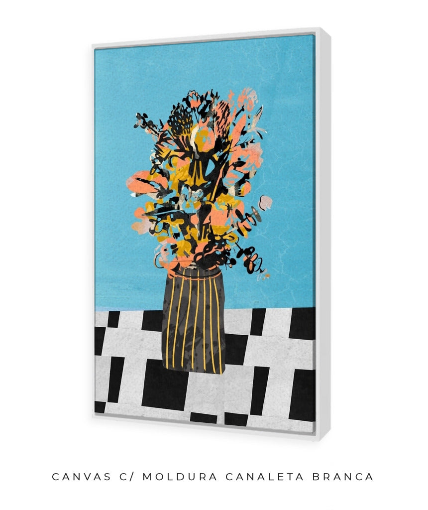 Quadro Decorativo Jarro Listrado e Flores